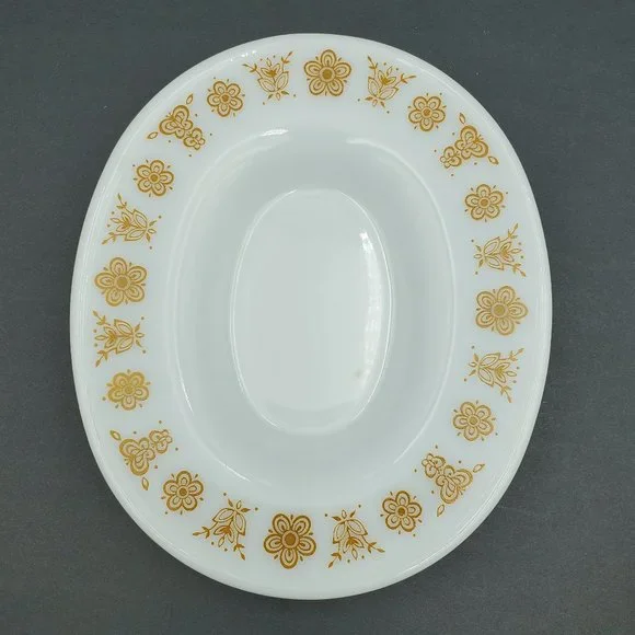 Pyrex Butterfly Gold Gravy Boat with Underplate Sauce Server and Plate - Picture 6 of 10